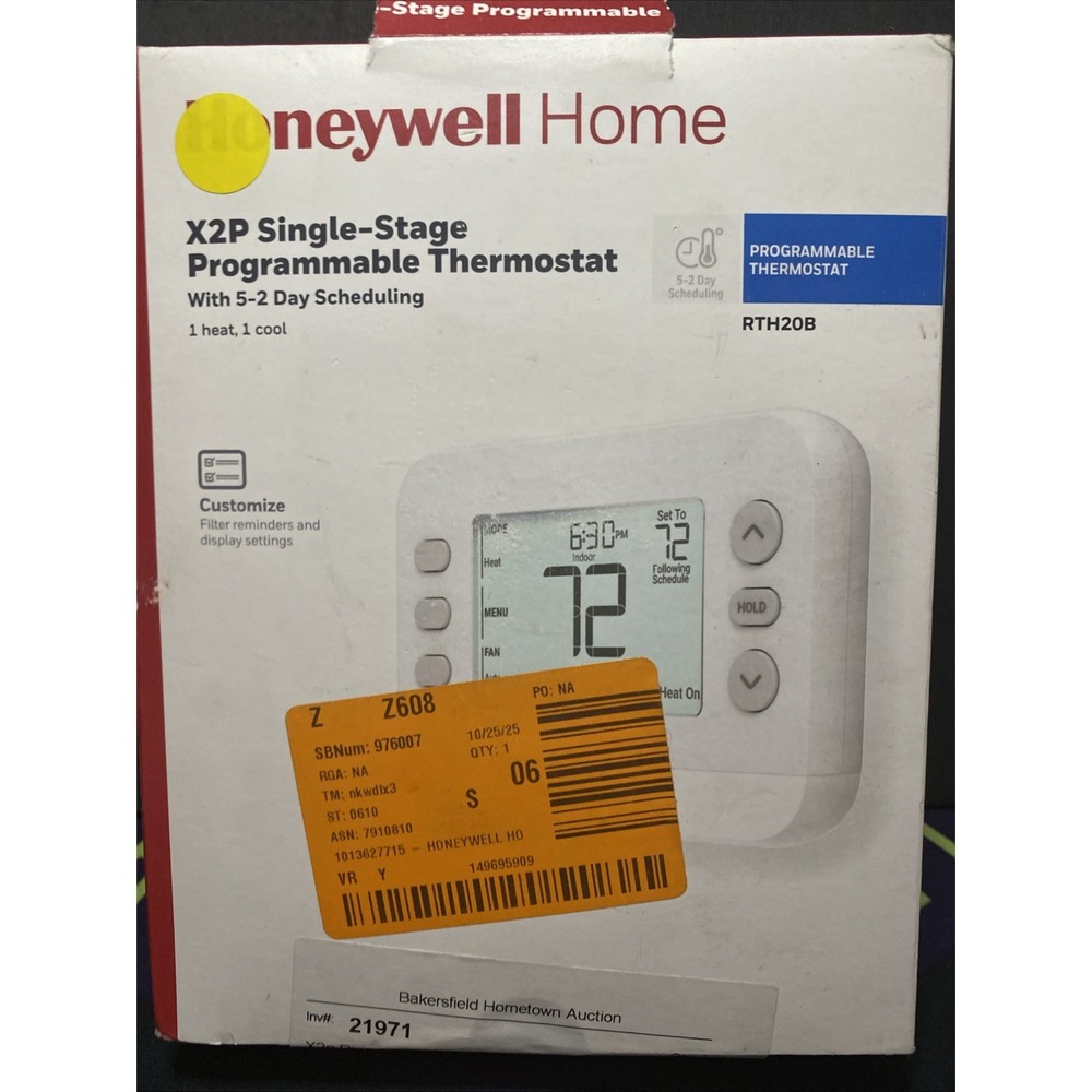 Honeywell Home X2P Programmable Thermostat, Single-Stage, 1-Heat/1-Cool D1